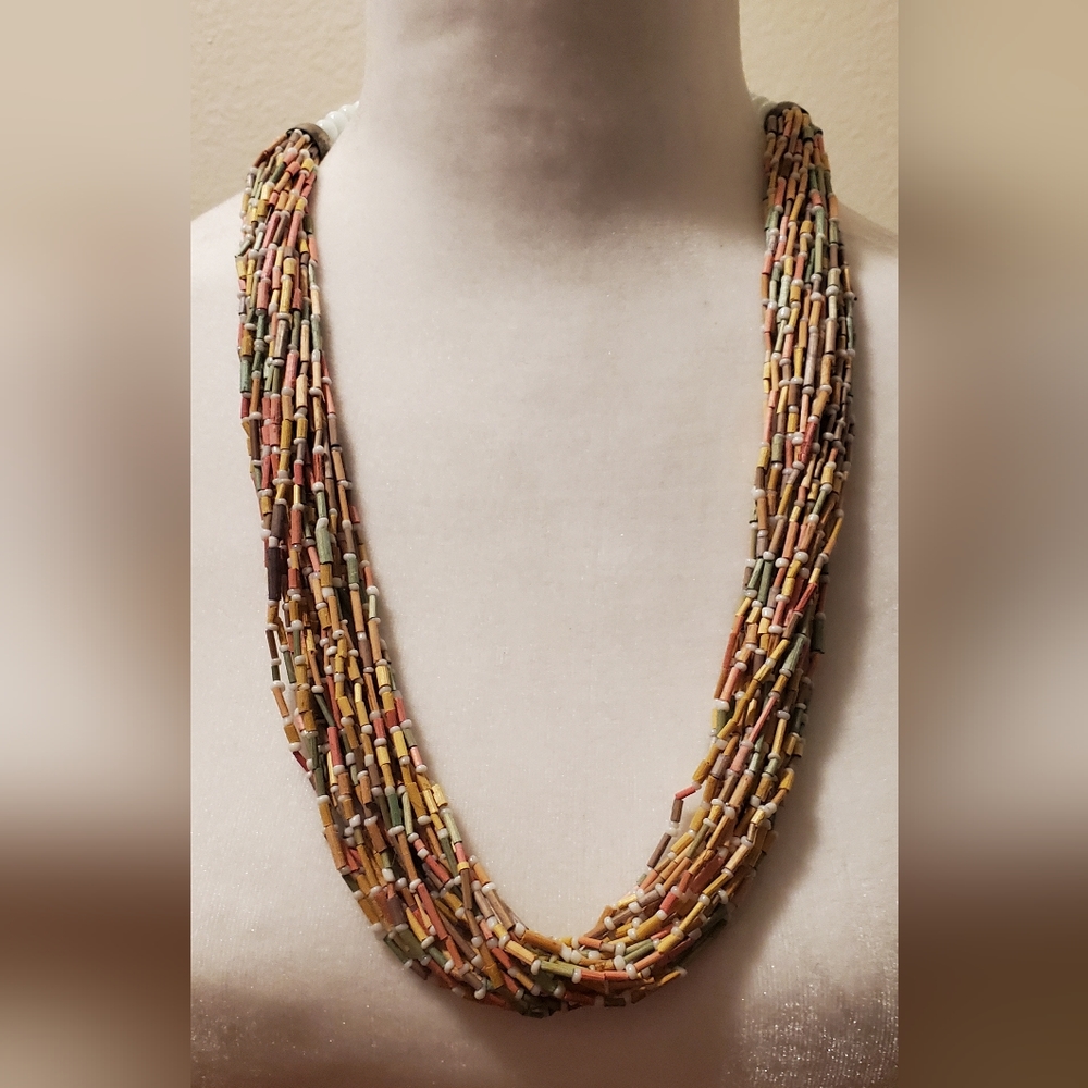 Multistrand Seed and Bugle Bead Necklace in Pastels